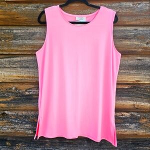 Zenana Butter Soft Stretchy & Flowy Long Tank Top with Side Splits Crew Neck